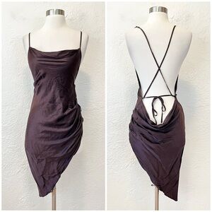Amanda Uprichard Dress Brown Silk Satin Backless Janet XS